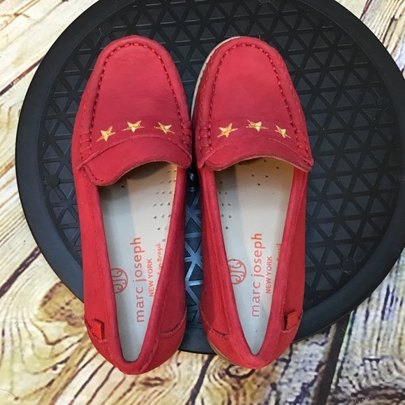 Marc Joseph Kids Leather Gold Star Royal Red Moc Toe Dress Loafers Size 10.5 - Picture 4 of 8